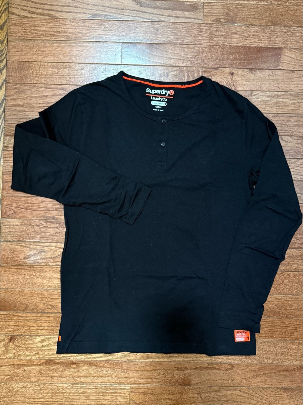 Superdry Black Long Sleeve Henley - Large